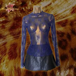 Wild Fable Cobalt Blue Sheer Mock Neck Top